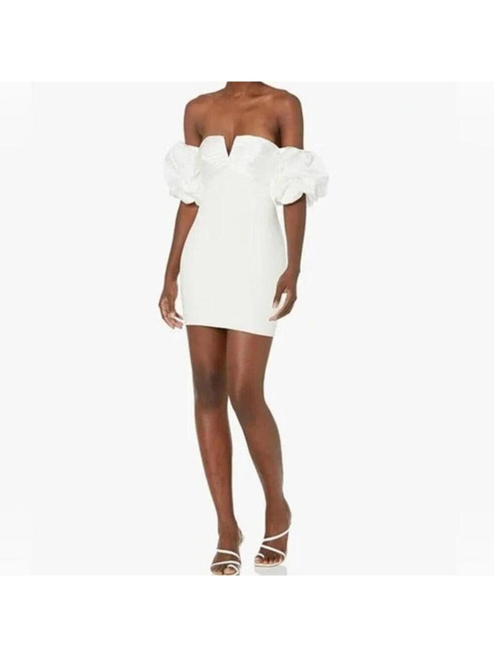CINQ À SEPT Teo Mini Dress White Ruched Cocktail Size 6 NWT $495